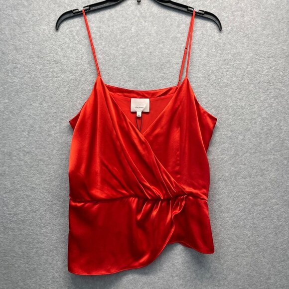 Cinq A Sept Mirin Silk Top Women Large Red Sleeveless Peplum Hem Surplice V-Neck - Picture 1 of 11